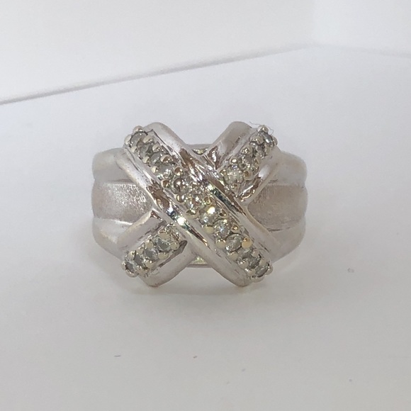 Bold Real Solid 18K (not 14K) White Gold Natural Diamond Custom X Wide Band Ring - Picture 3 of 15
